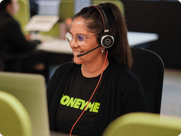 MoneyMe support agent wearing a headset and smiling